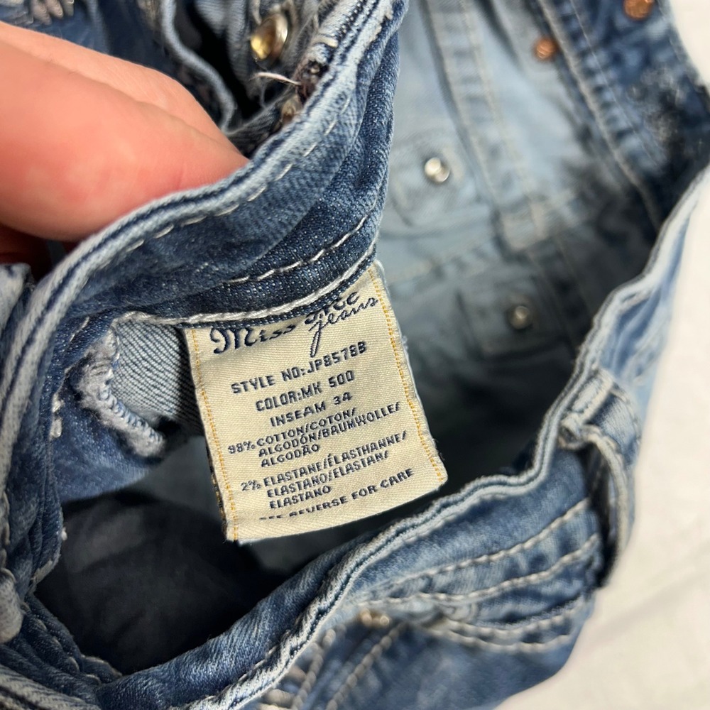 Miss Me Bootcut Jeans Medium Wash Embellished Rhinestone Flap Pocket - Picture 9 of 10